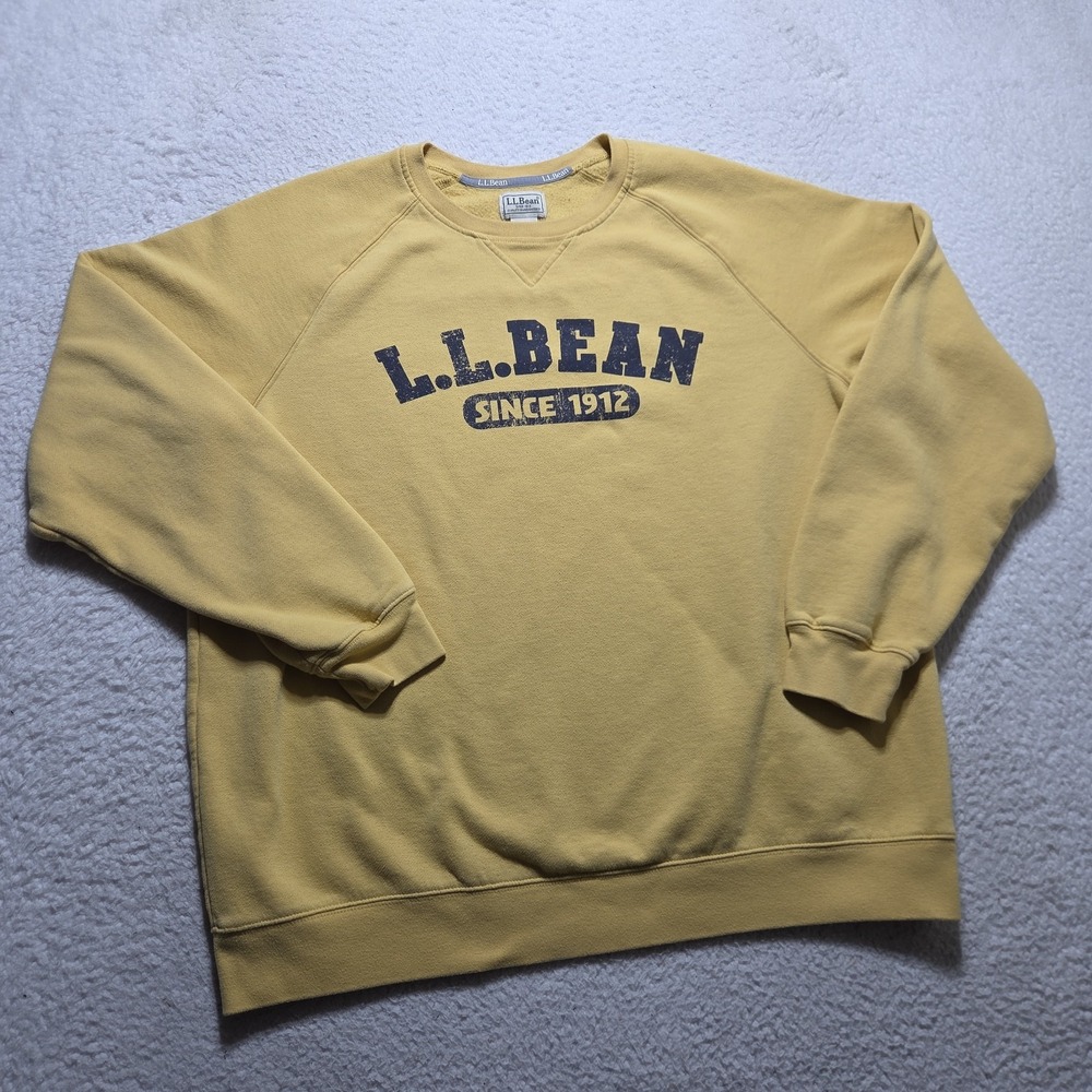 VTG LL Bean 1912 Sweatshirt Mens XLT Tall Logo Crew Yellow Pullover Spellout